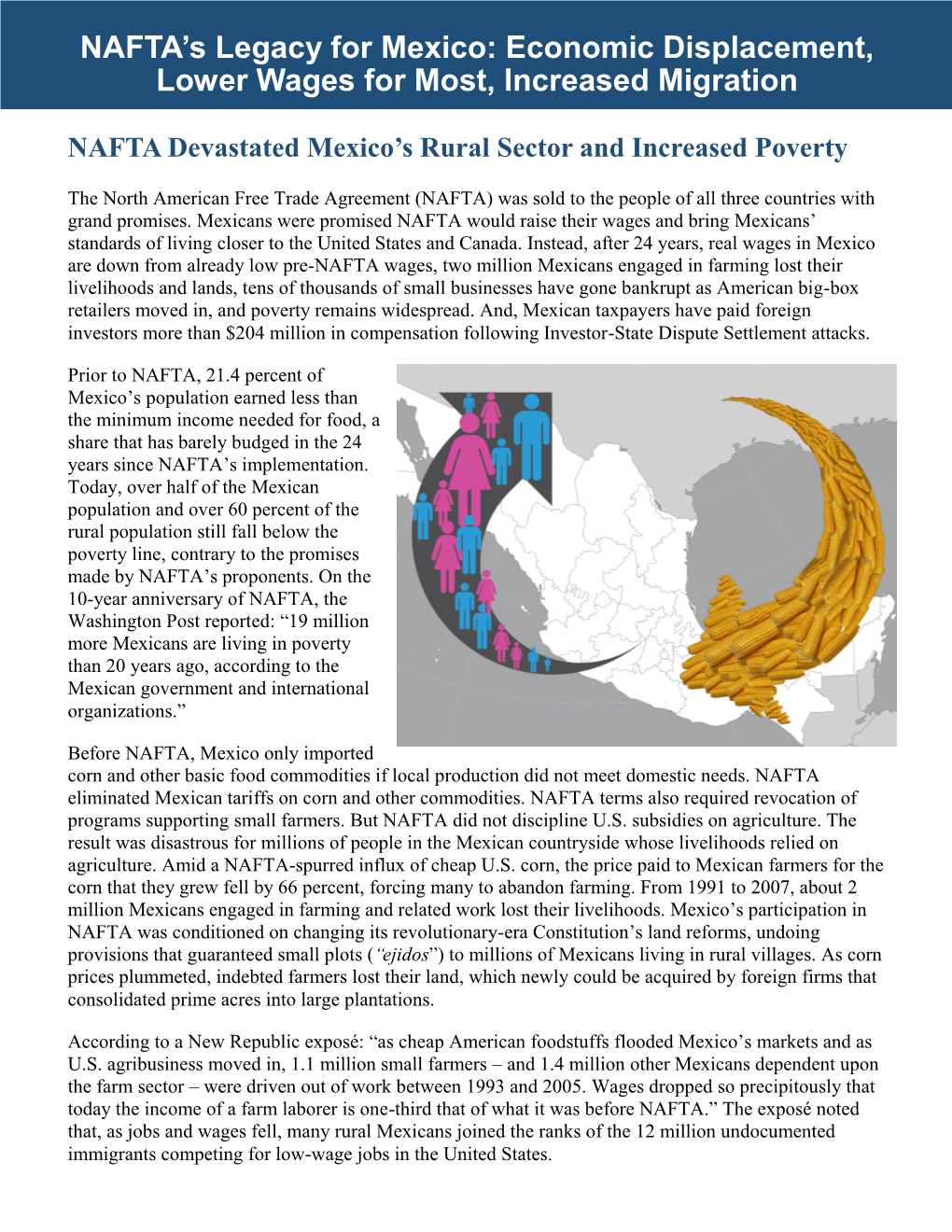 NAFTA's Legacy for Mexico: Economic Displacement, Lower Wages For