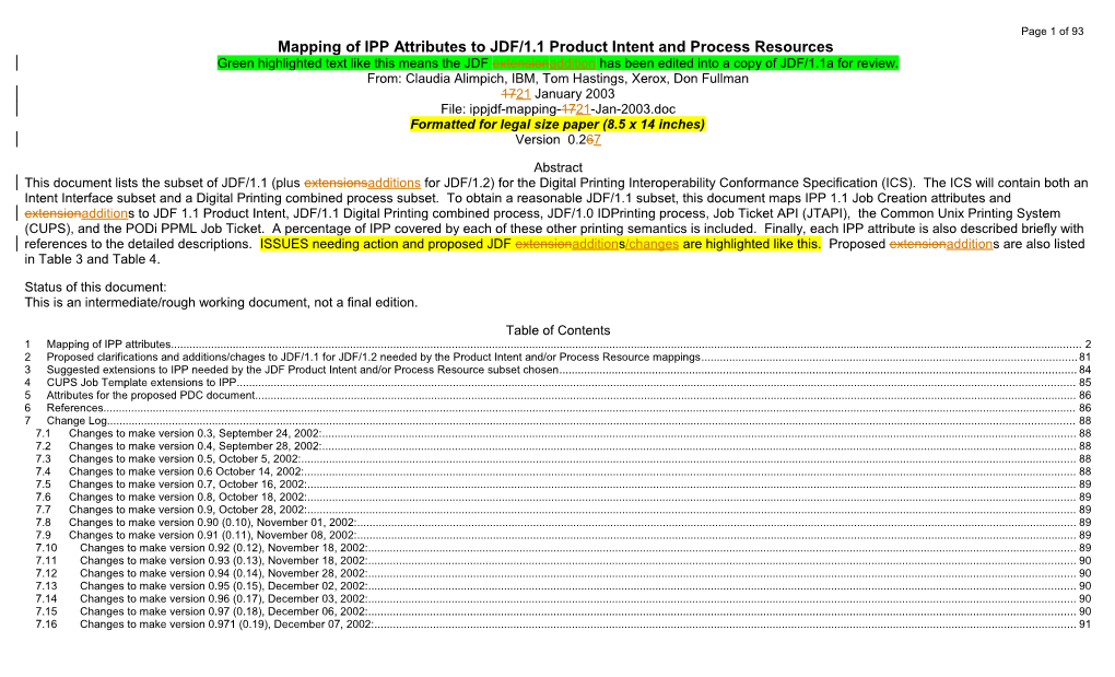 Mapping of IPP Attributes to JDF/1.1 Product Intent and Process Resources