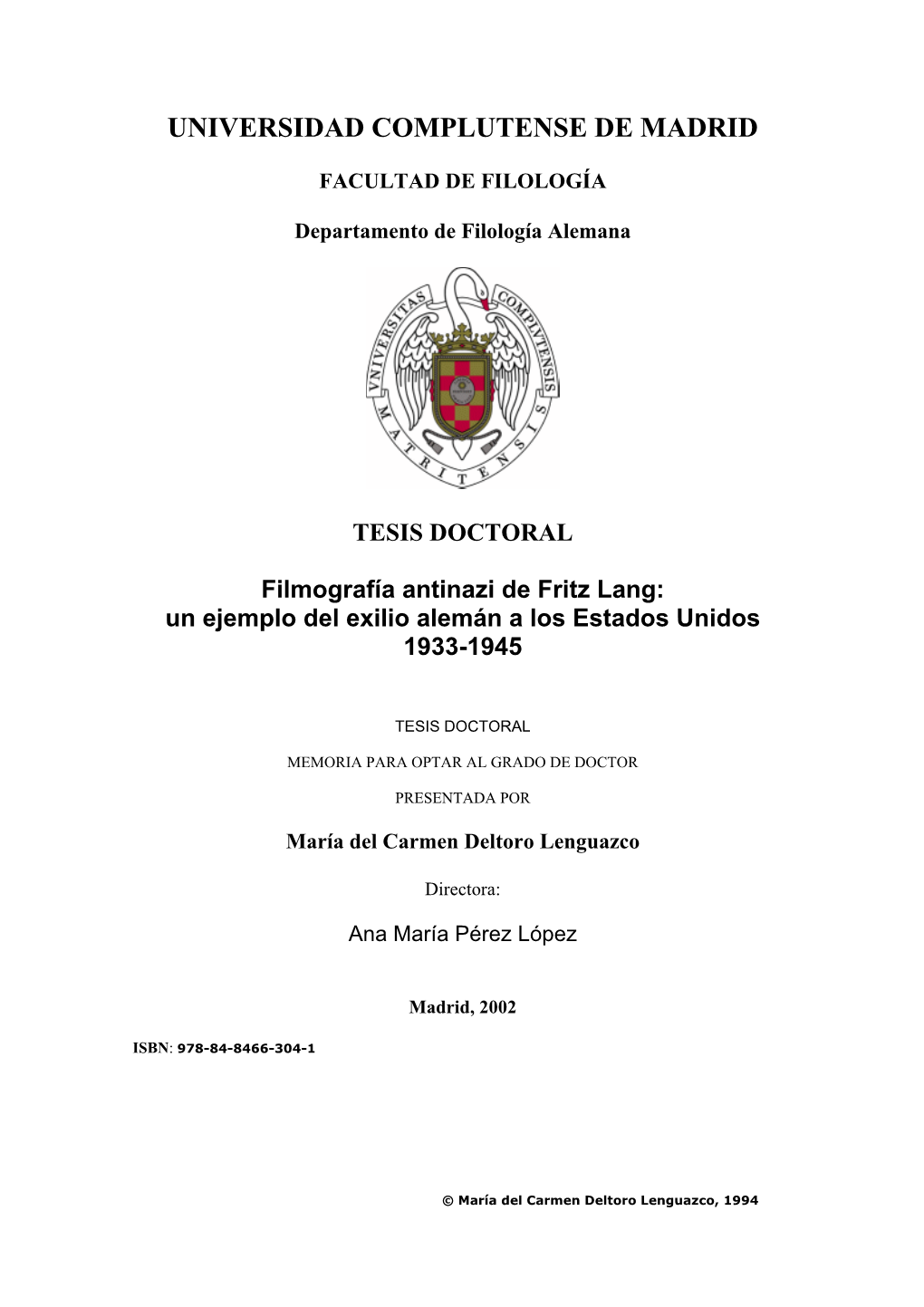 Un Ejemplo Del Exilio Alemán a Los Estados Unidos 1933-1945