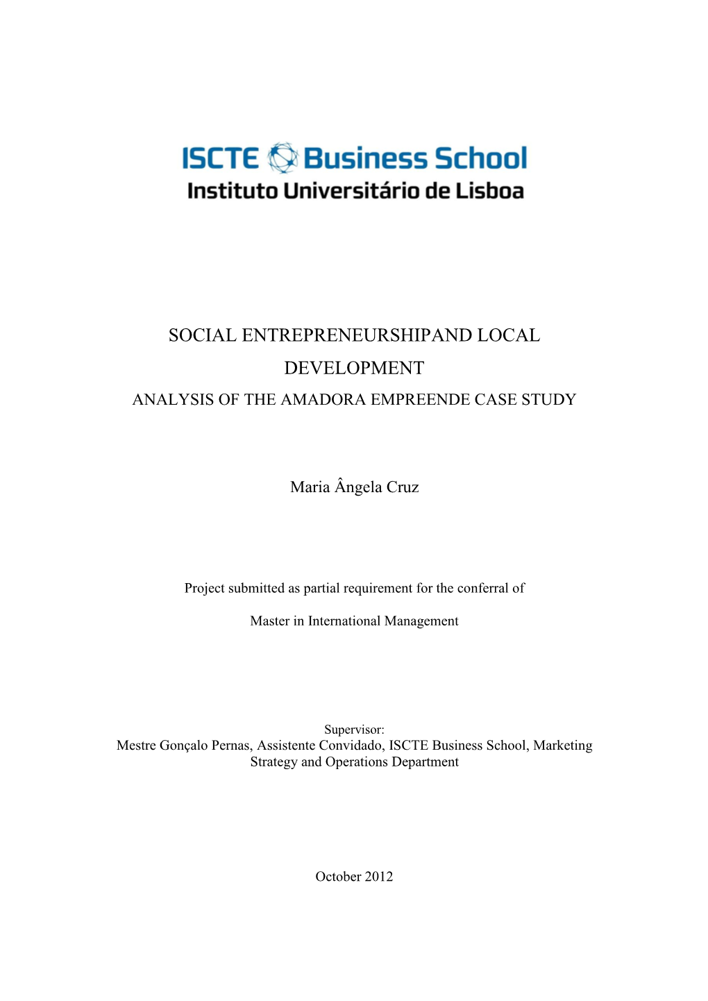 Social Entrepreneurshipand Local Development Analysis of the Amadora Empreende Case Study