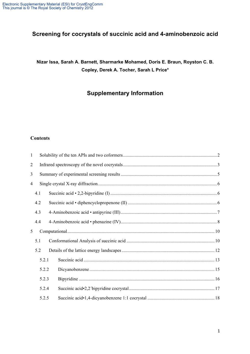 Screening for Cocrystals of Succinic Acid and 4-Aminobenzoic Acid Supplementary Information