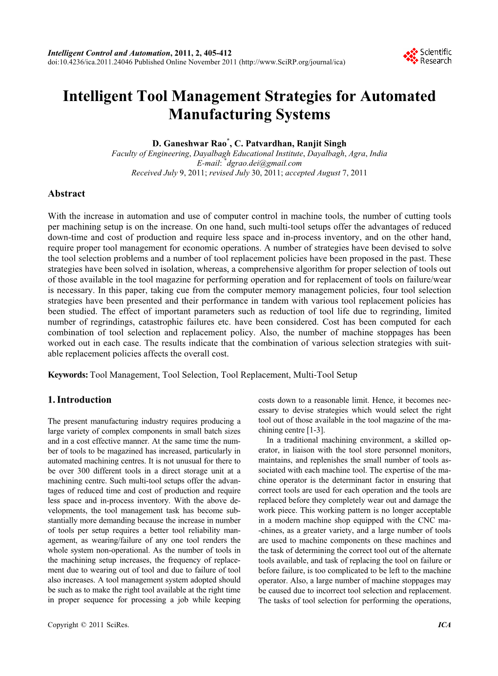 Intelligent Tool Management Strategies for Automated Manufacturing Systems