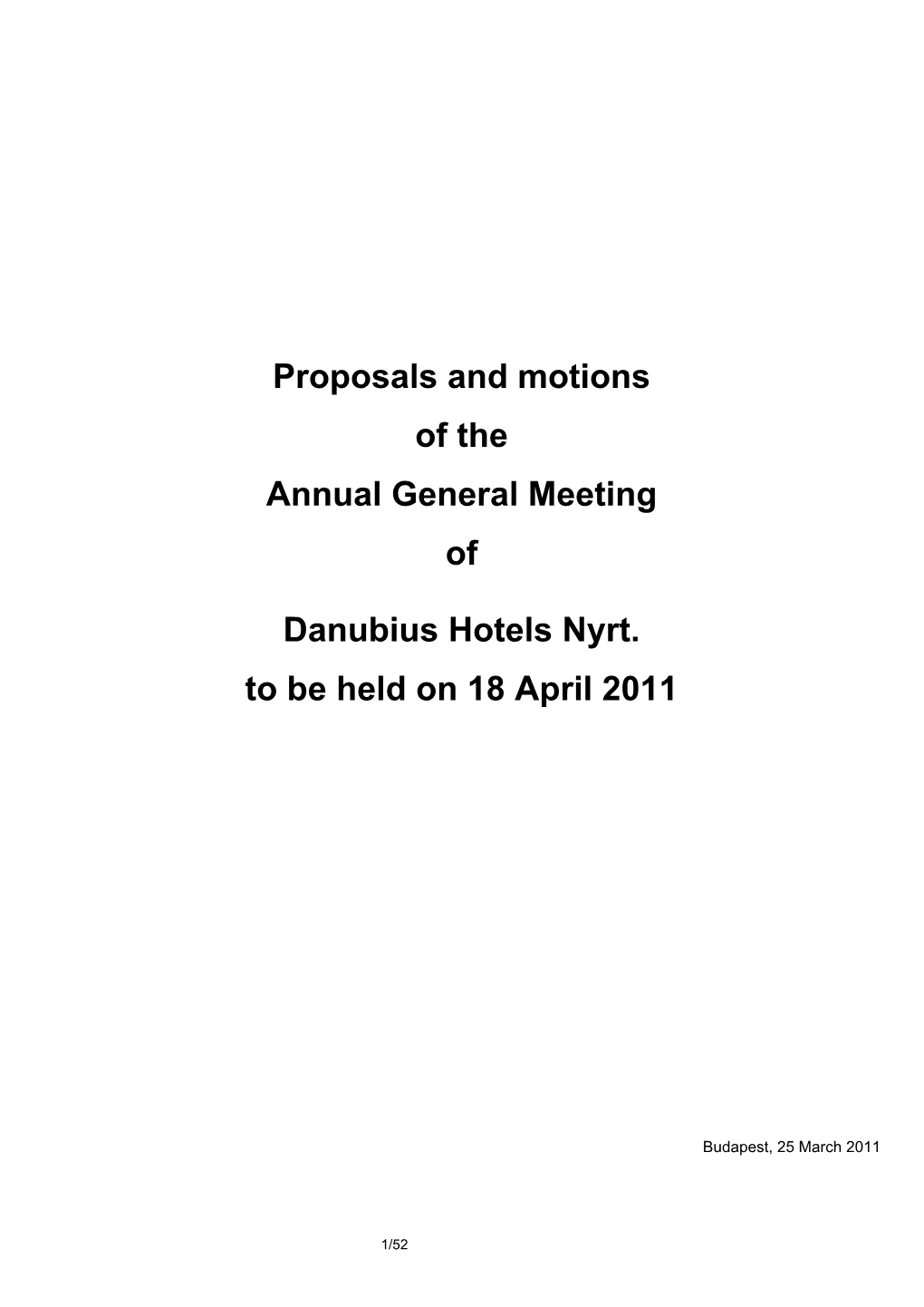 Proposals and Motions of the Annual General Meeting of Danubius