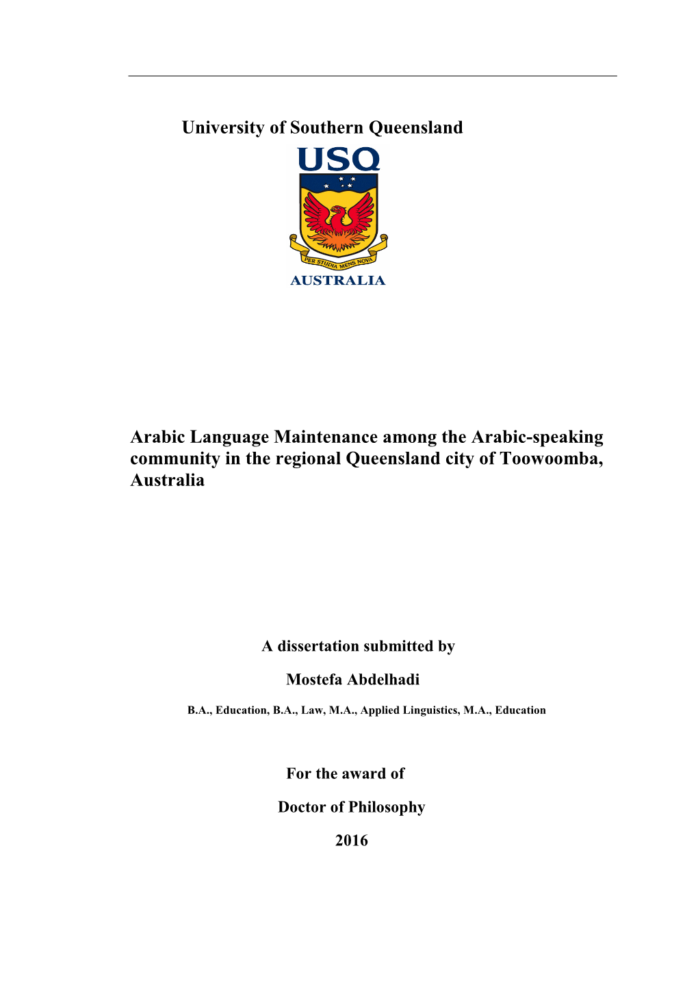 University of Southern Queensland Arabic Language Maintenance