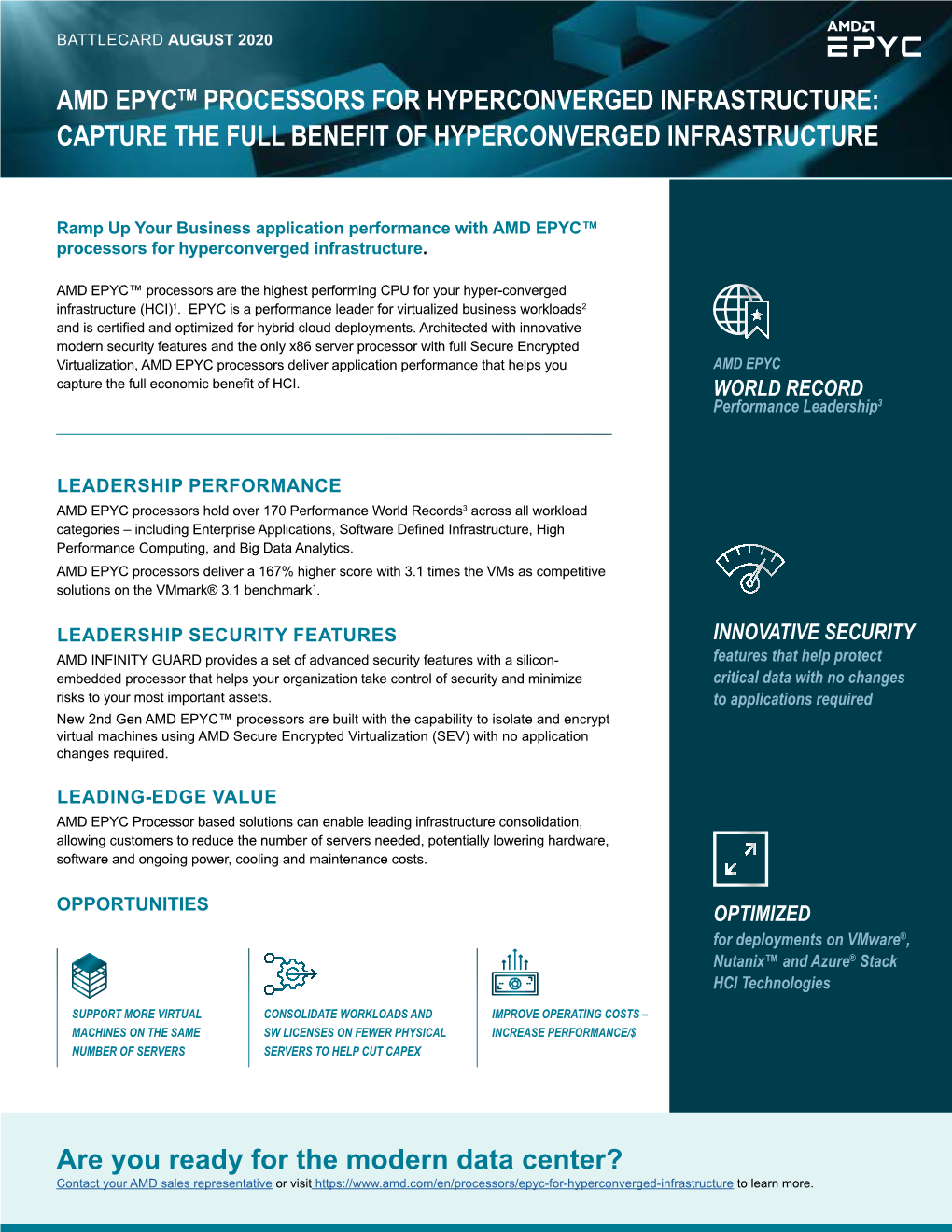 Amd Epyctm Processors for Hyperconverged Infrastructure: Capture the Full Benefit of Hyperconverged Infrastructure