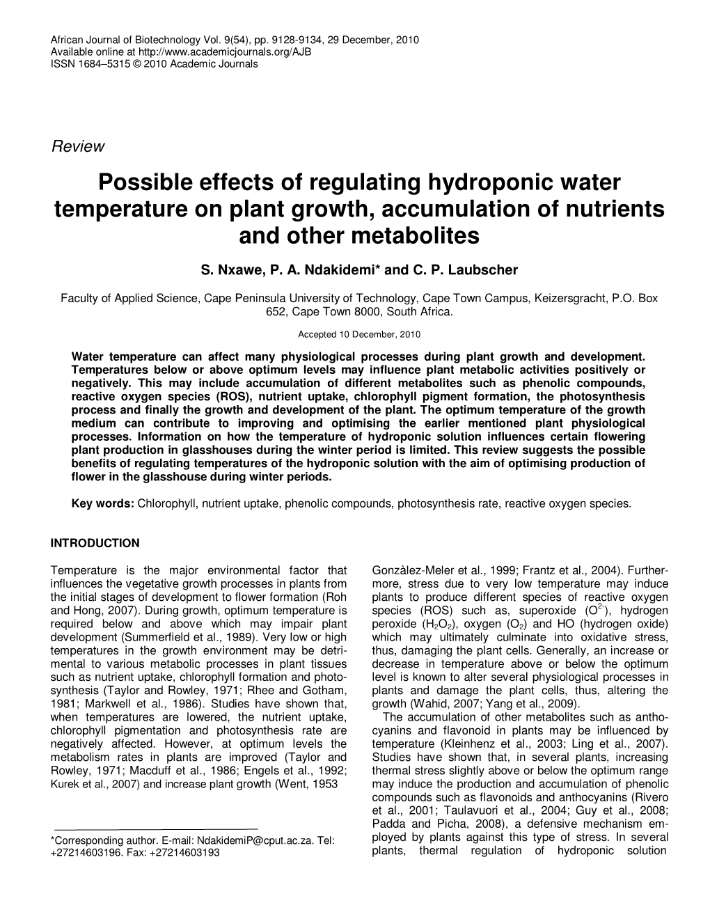 Possible Effects of Regulating Hydroponic Water Temperature on Plant Growth, Accumulation of Nutrients and Other Metabolites