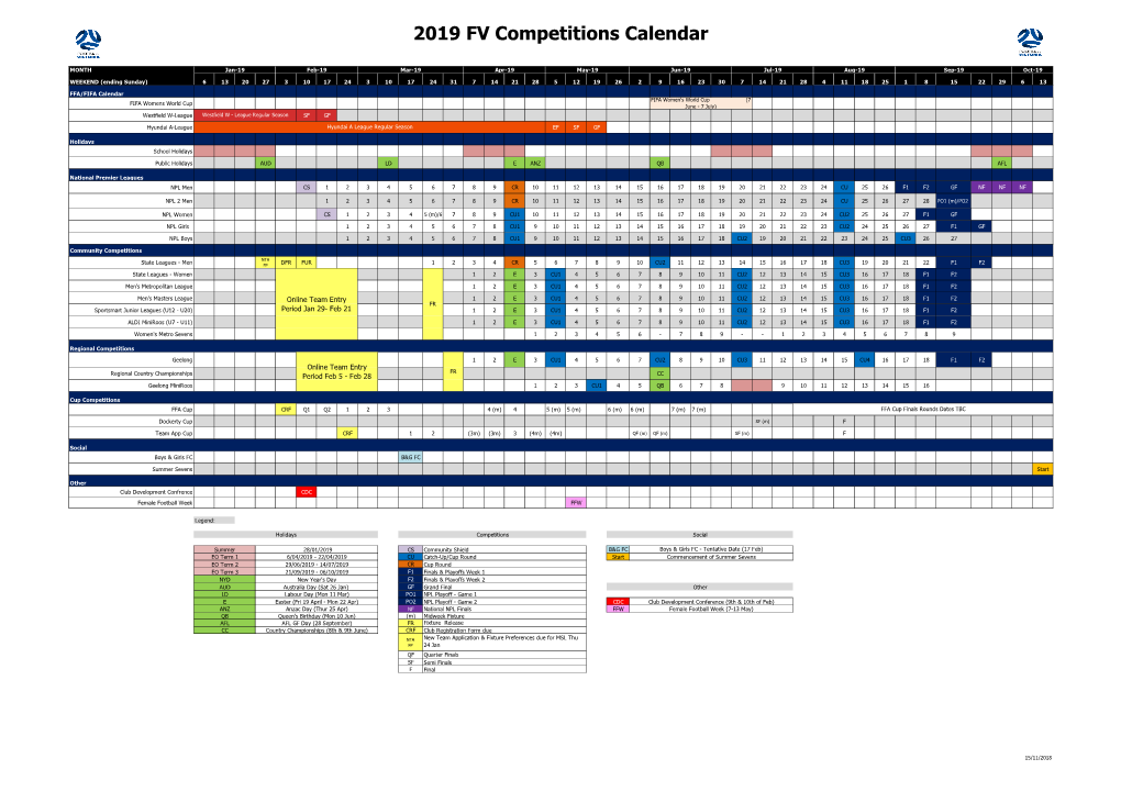 2019 FV Competitions Calendar