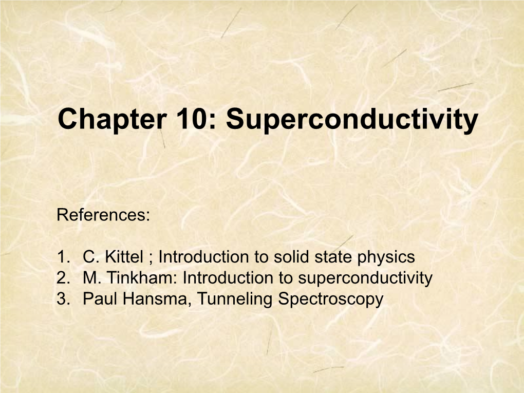 Chapter 10: Superconductivity