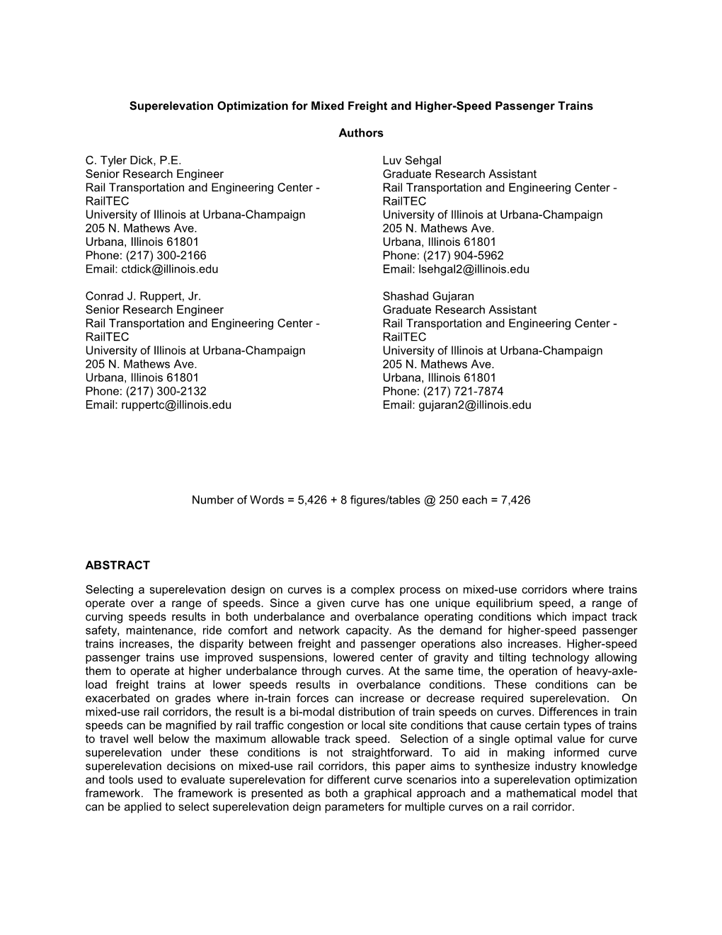 Superelevation Optimization for Mixed Freight and Higher-Speed Passenger Trains