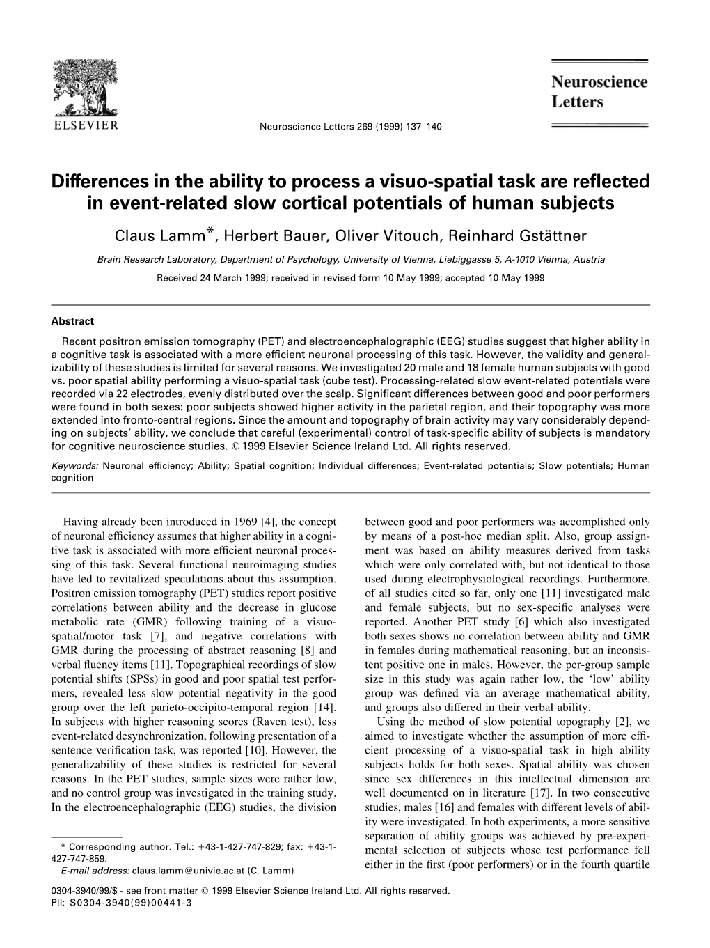 Differences in the Ability to Process a Visuo-Spatial Task Are Reflected In