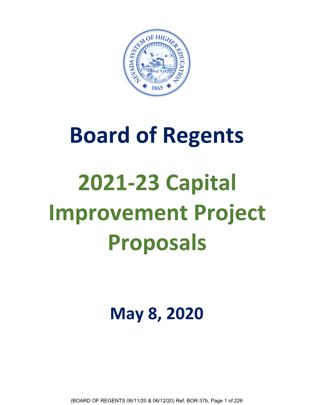 Board of Regents 2021-23 Capital Improvement Project Proposals