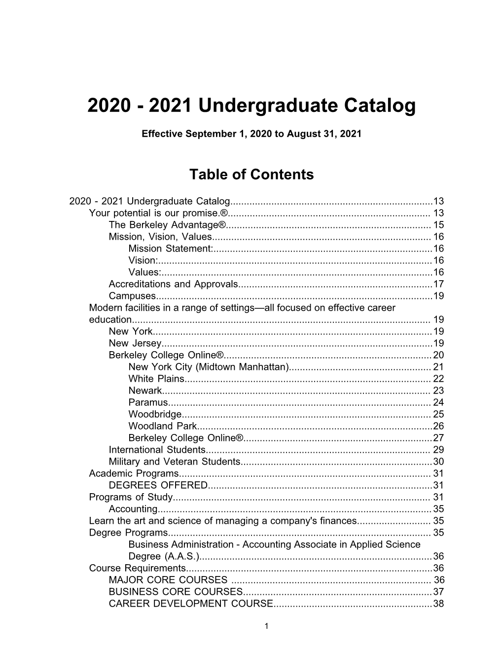 2020 - 2021 Undergraduate Catalog