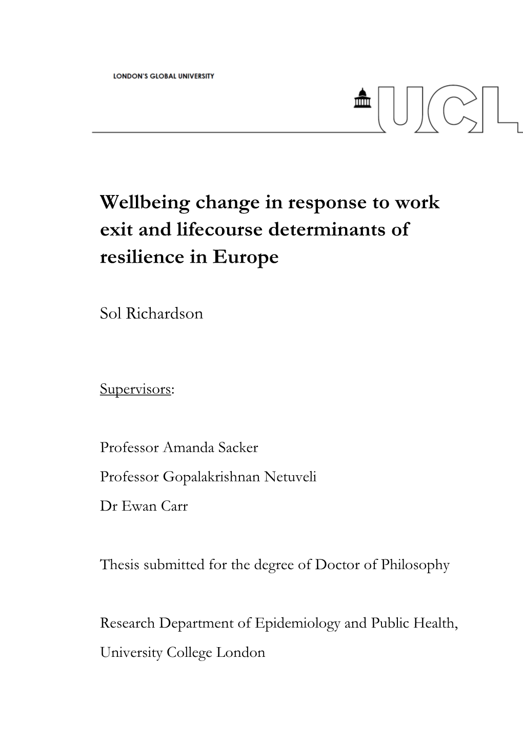 Wellbeing Change in Response to Work Exit and Lifecourse Determinants of Resilience in Europe