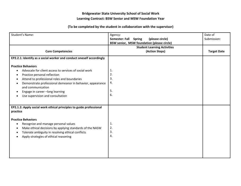 To Be Completed by the Student in Collaboration with the Supervisor