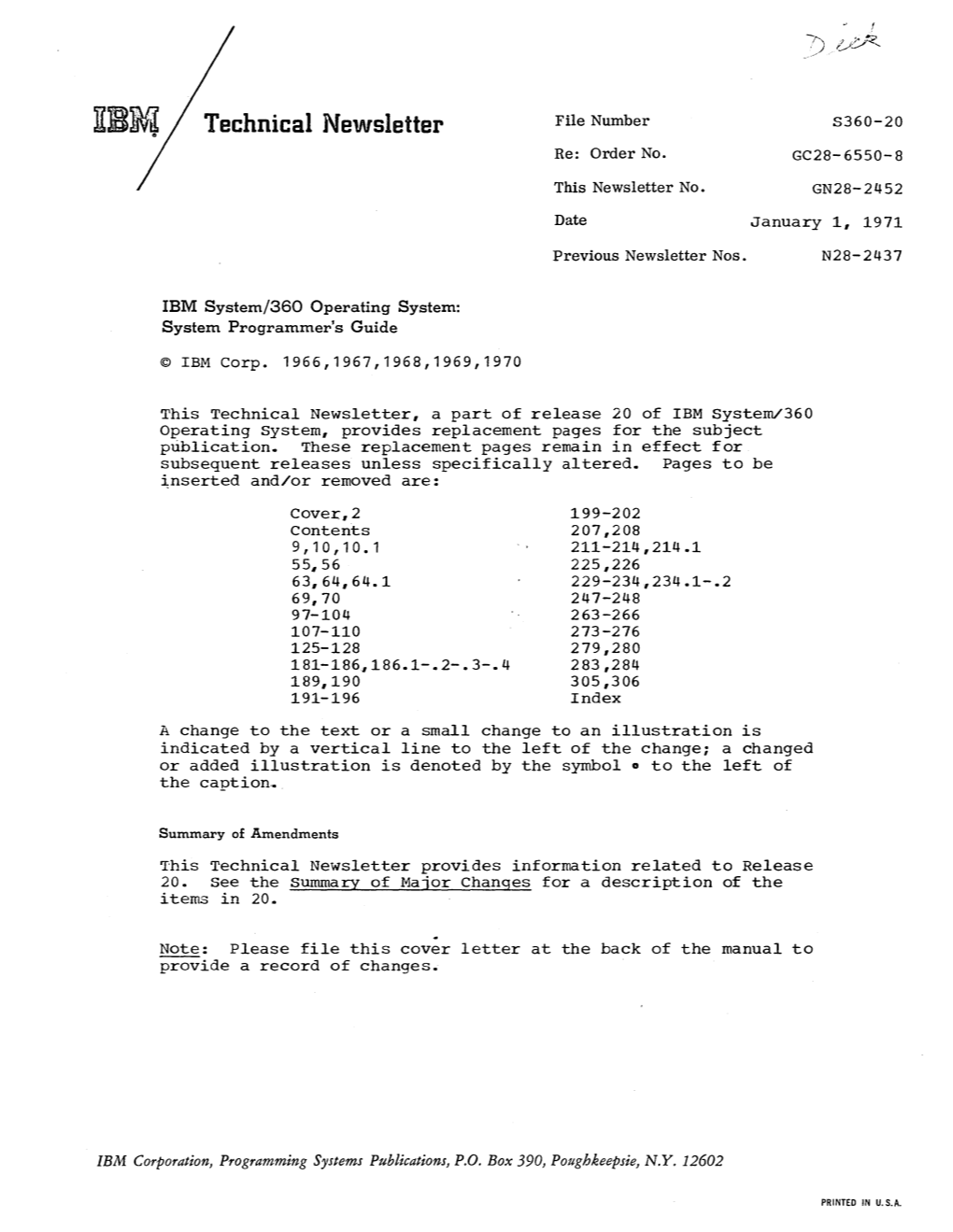 Technical Newsletter File Number S360-20 Re: Order No