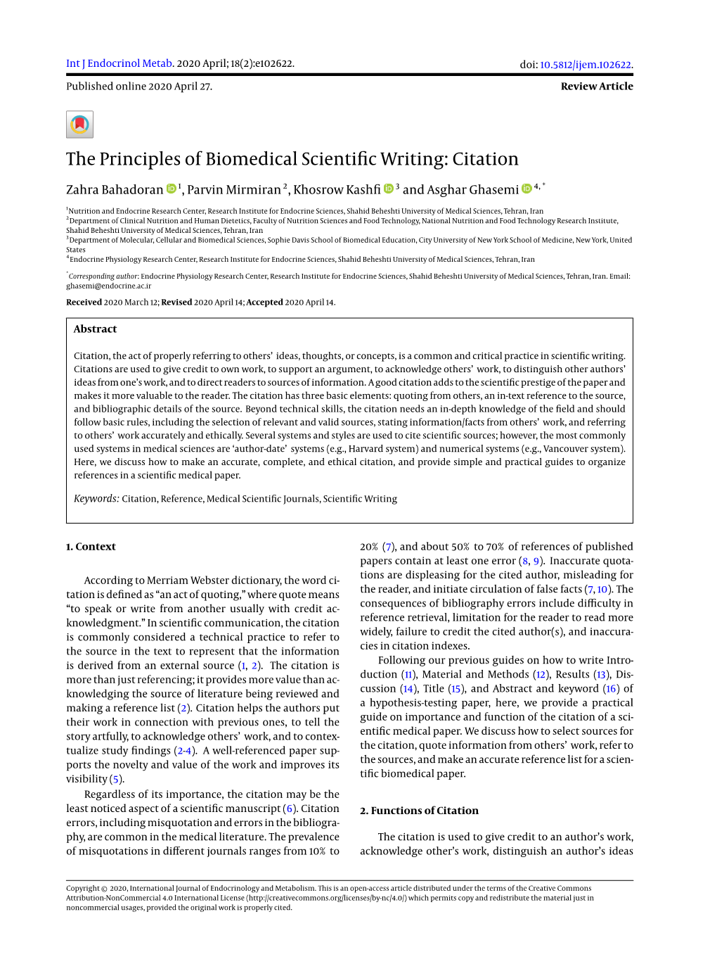 The Principles of Biomedical Scientific Writing: Citation