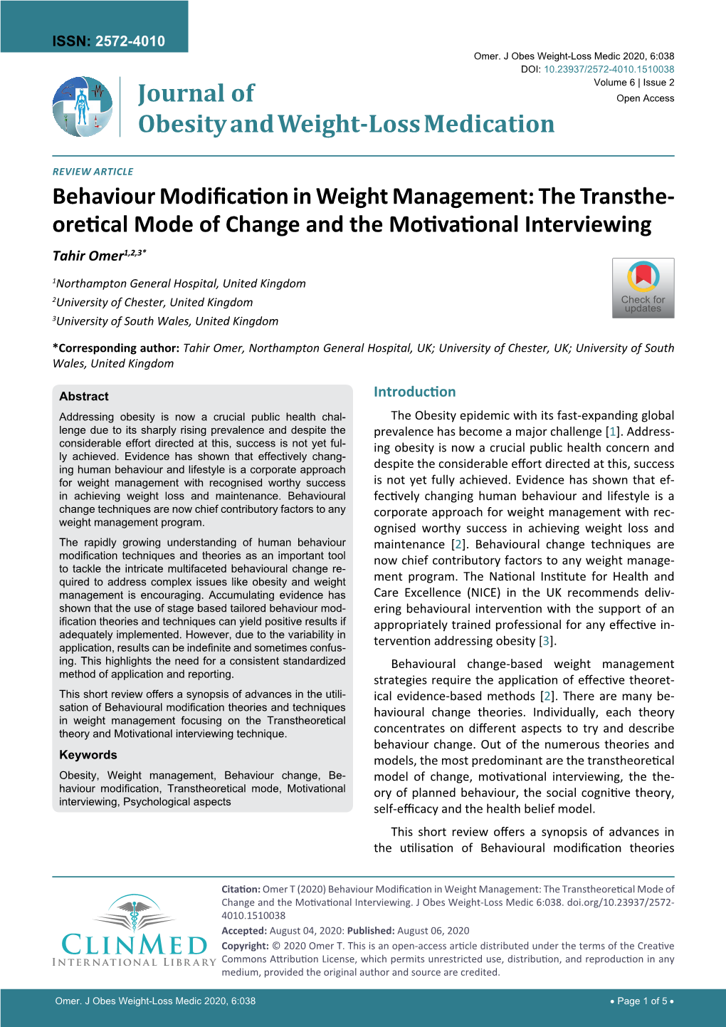 Behaviour Modification in Weight Management: the Transtheoretical Mode of Change and the Motivational Interviewing