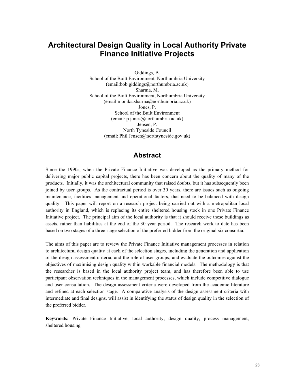 Architectural Design Quality in Local Authority Private Finance Initiative Projects