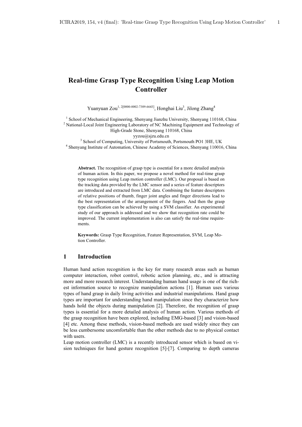 Real-Time Grasp Type Recognition Using Leap Motion Controller’ 1