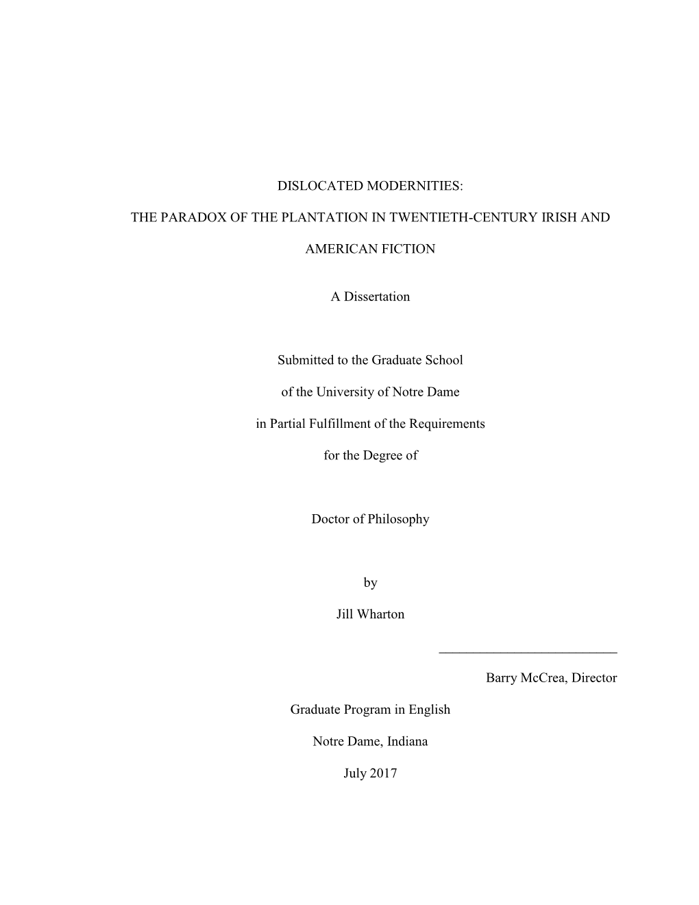 The Paradox of the Plantation in Twentieth-Century Irish And