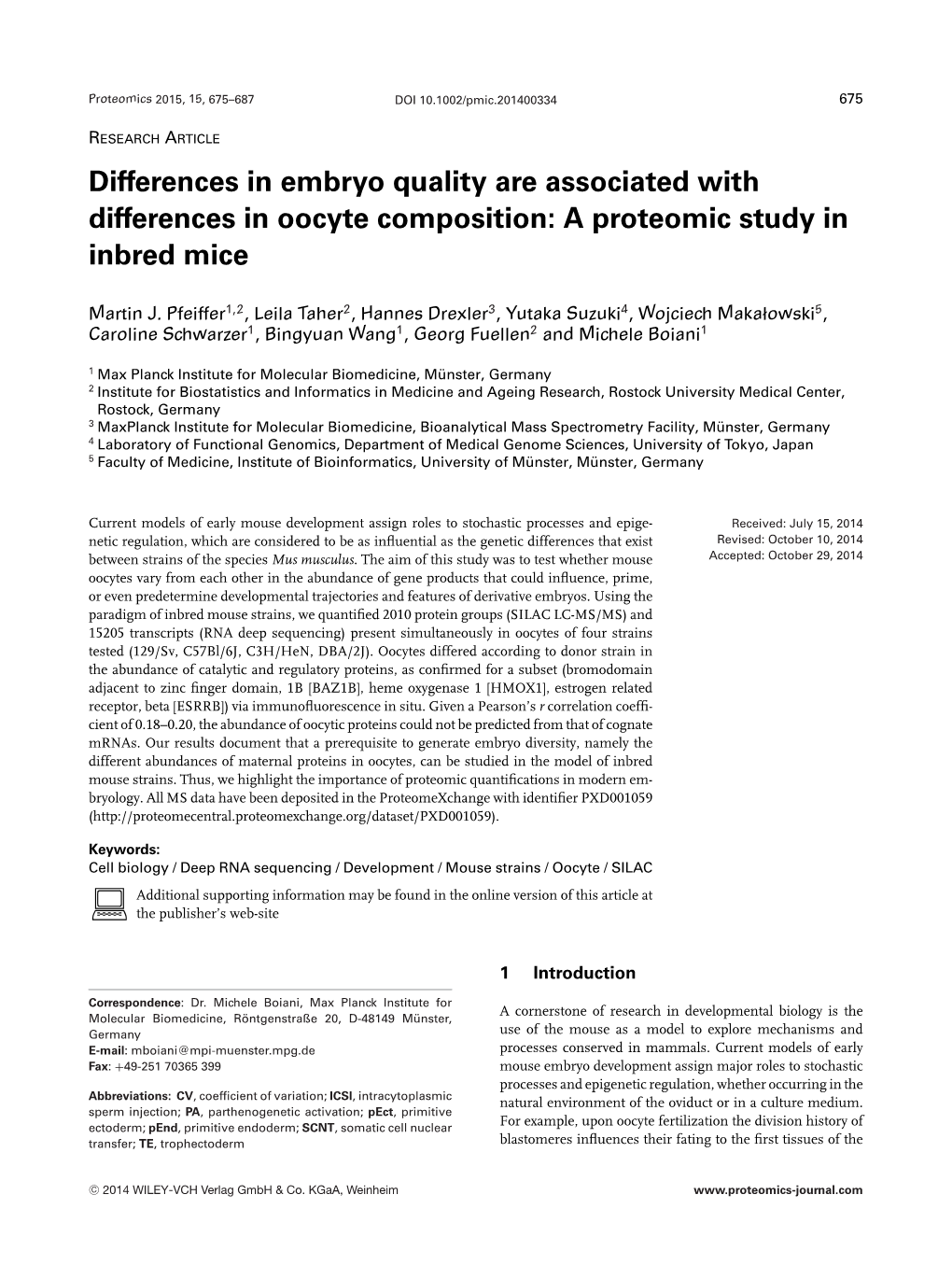 Differences in Embryo Quality Are Associated with Differences in Oocyte Composition: a Proteomic Study in Inbred Mice