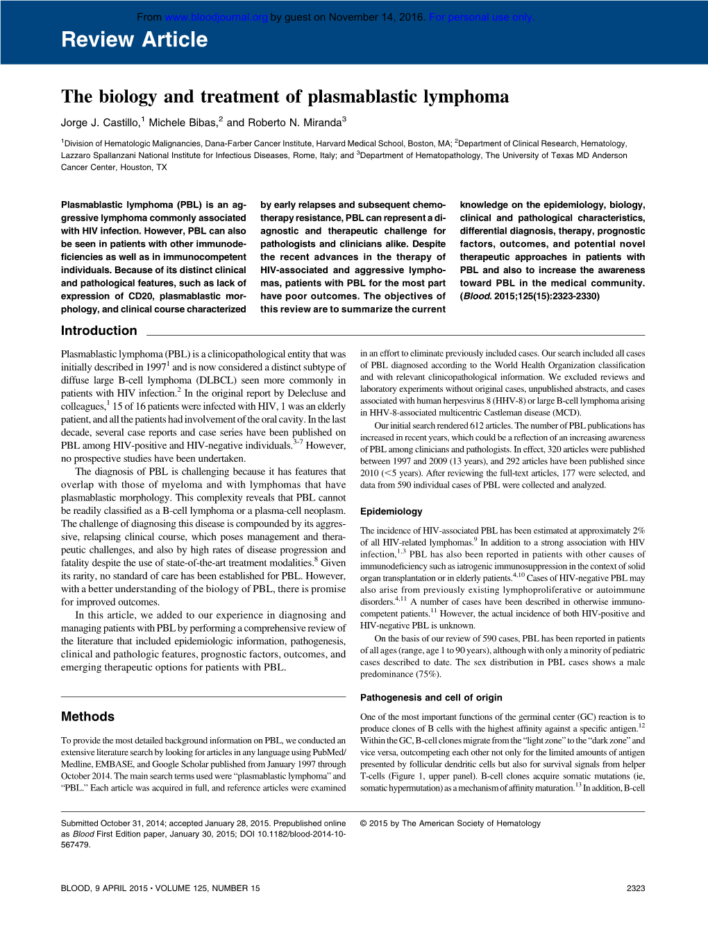 The Biology and Treatment of Plasmablastic Lymphoma.Pdf