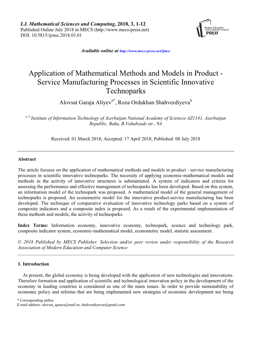 Application of Mathematical Methods and Models in Product