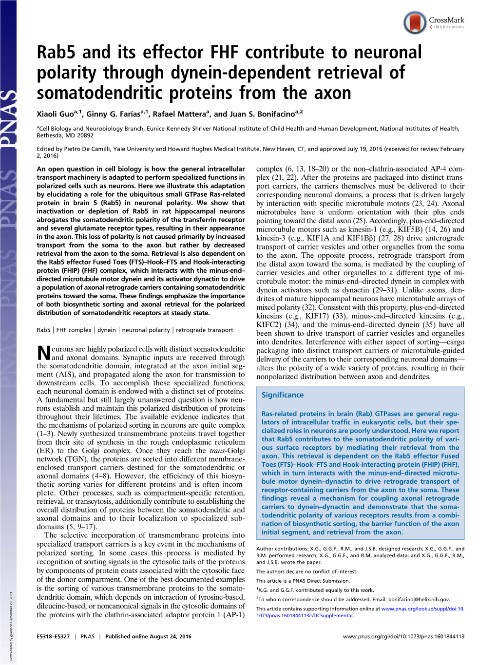 Rab5 and Its Effector FHF Contribute to Neuronal Polarity Through Dynein-Dependent Retrieval of Somatodendritic Proteins from the Axon