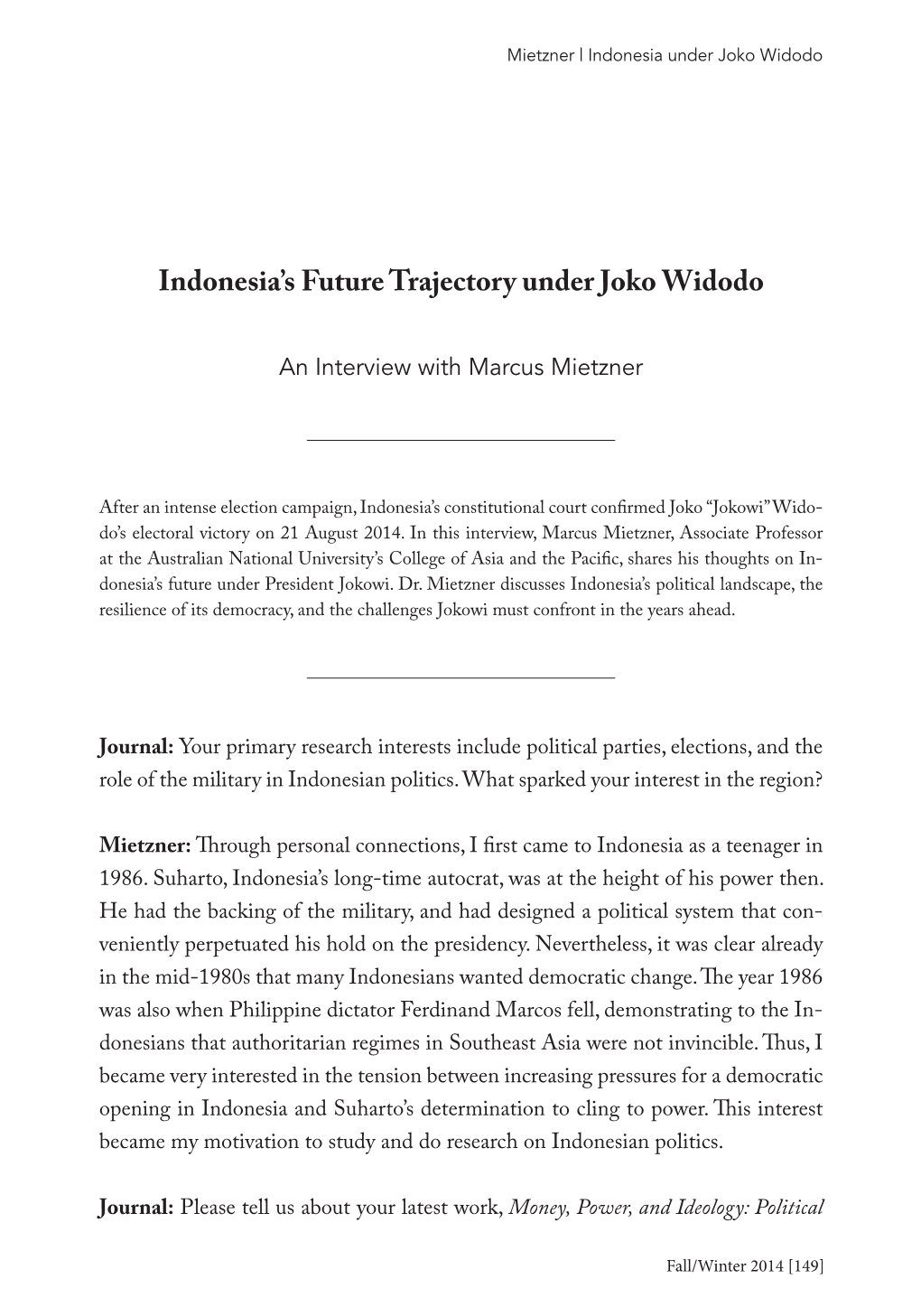 Indonesia's Future Trajectory Under Joko Widodo