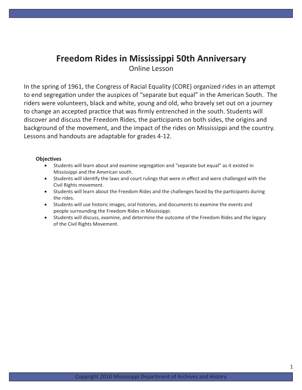 Freedom Rides in Mississippi 50Th Anniversary Online Lesson