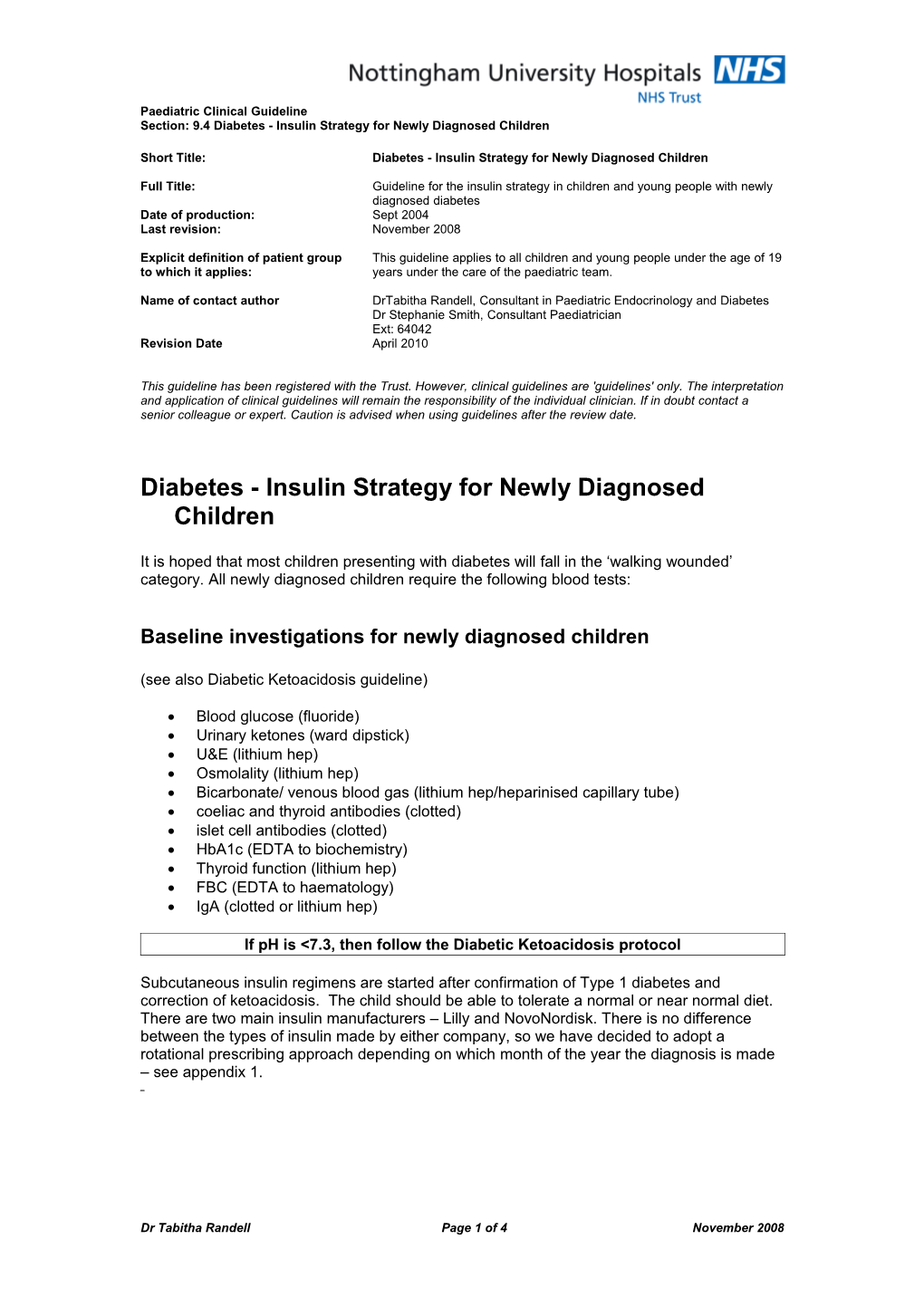 Section: 9.4 Diabetes - Insulin Strategy for Newly Diagnosed Children