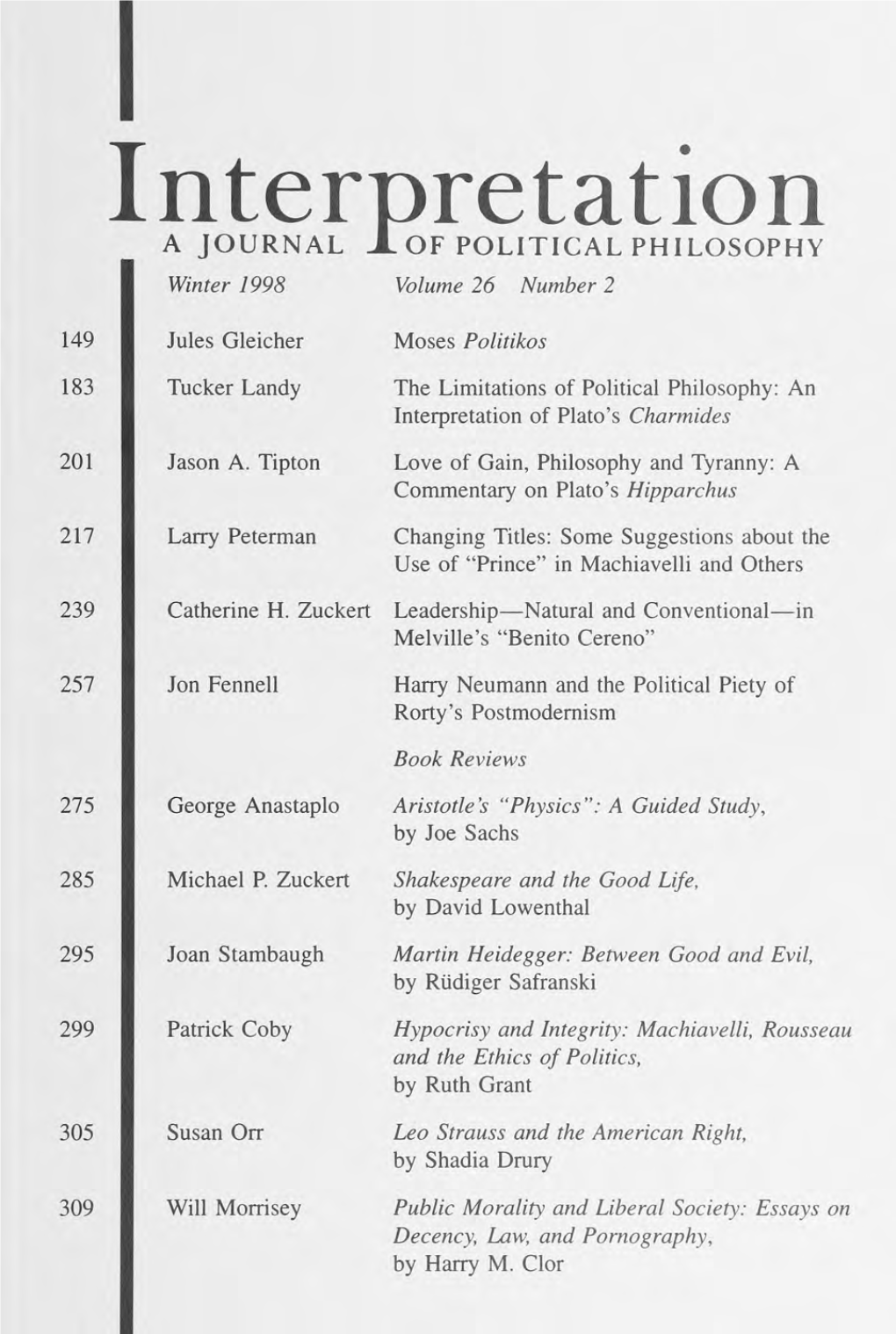 Interpretation: a Journal of Political Philosophy