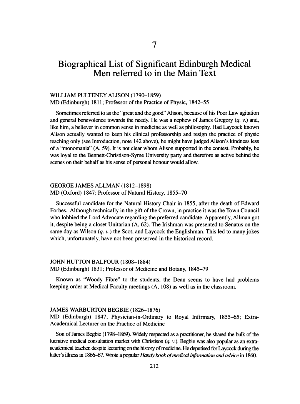 Biographical List of Significant Edinburgh Medical Men Referred to in the Main Text