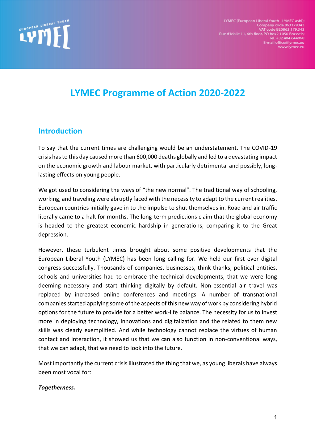 LYMEC Programme of Action 2020-2022