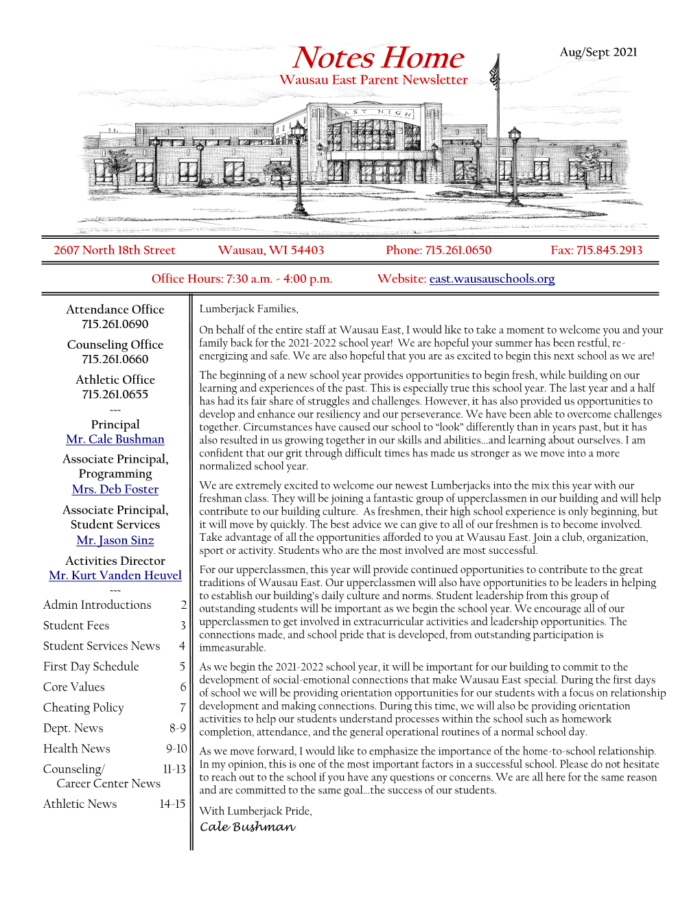 East High Newsletter August September 2021