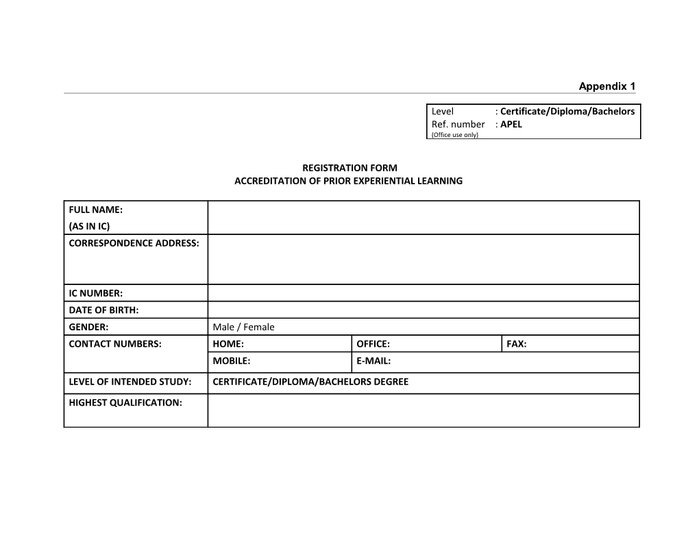 APEL Registration Form