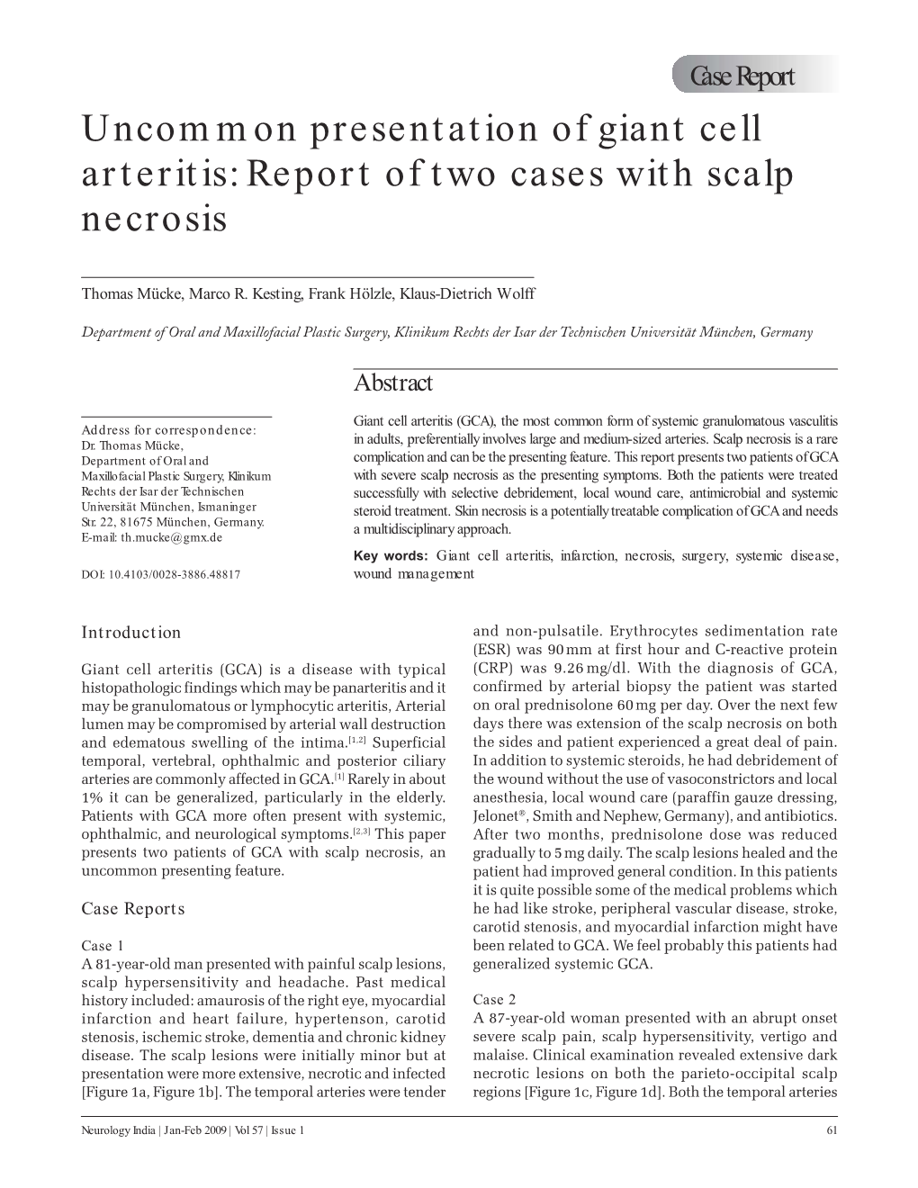 Uncommon Presentation of Giant Cell Arteritis: Report of Two Cases with Scalp Necrosis