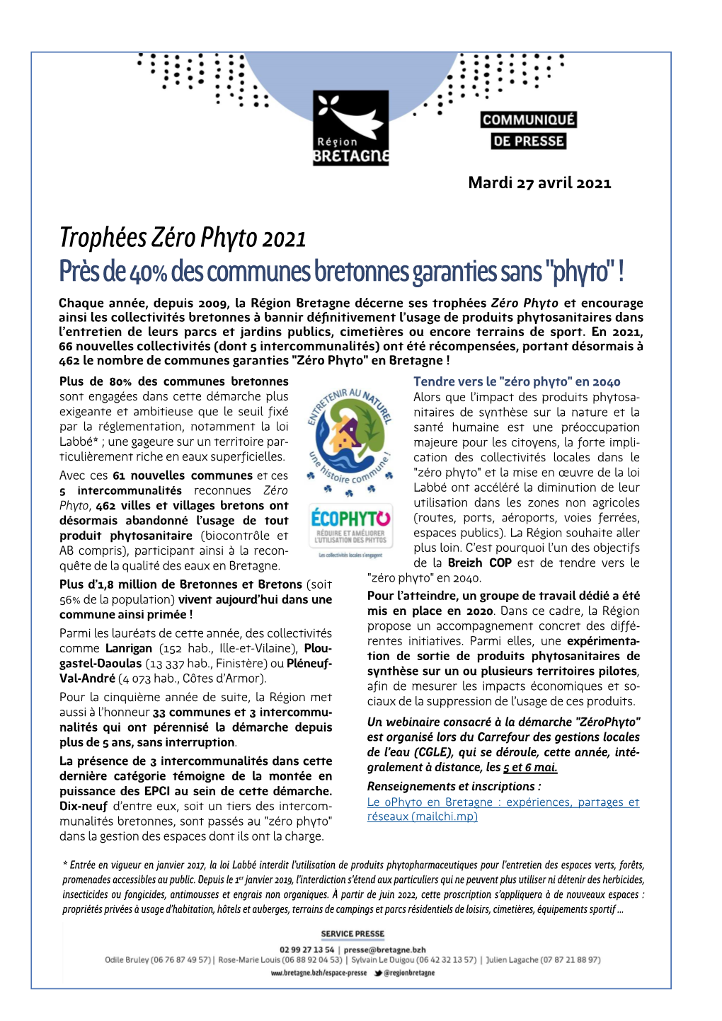 144 CP Lauréats Trophées Zéro Phyto 2021 4 Mo Télécharger