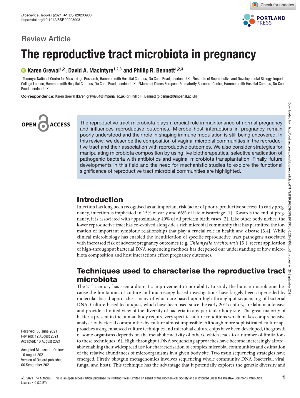 The Reproductive Tract Microbiota in Pregnancy