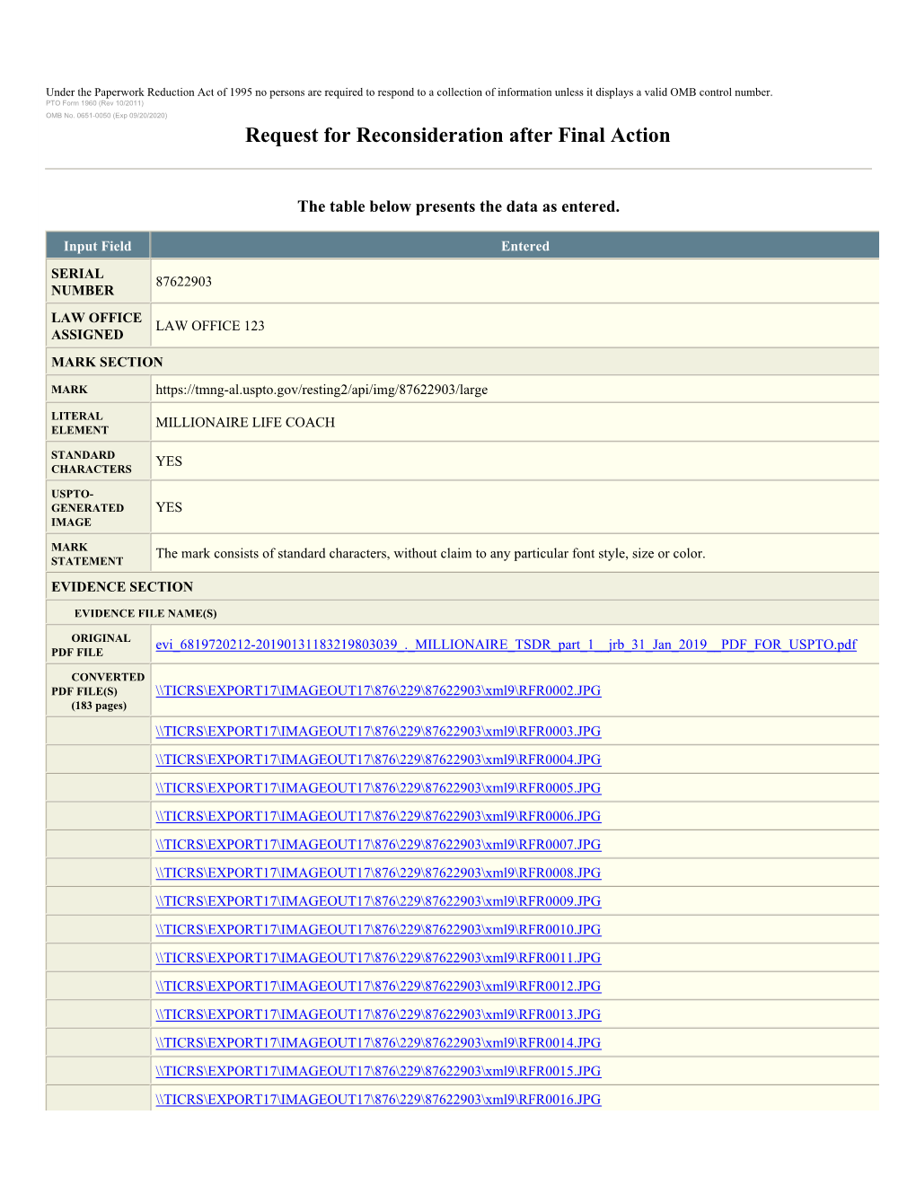 Request for Reconsideration After Final Action