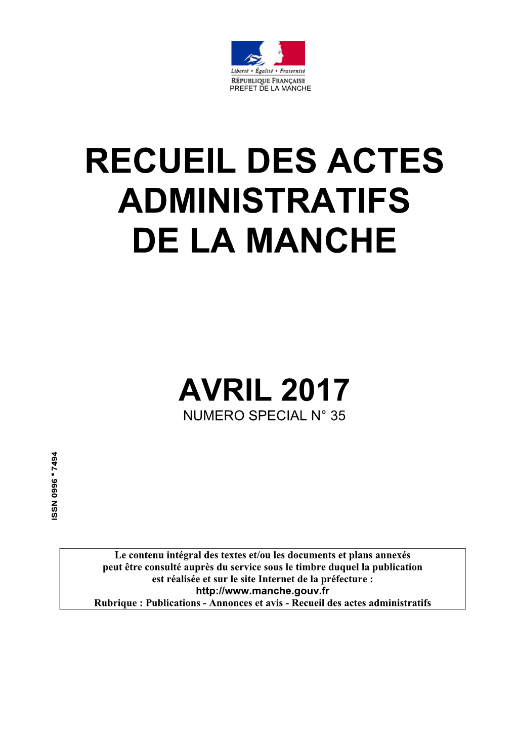 Recueil Des Actes Administratifs De La Manche