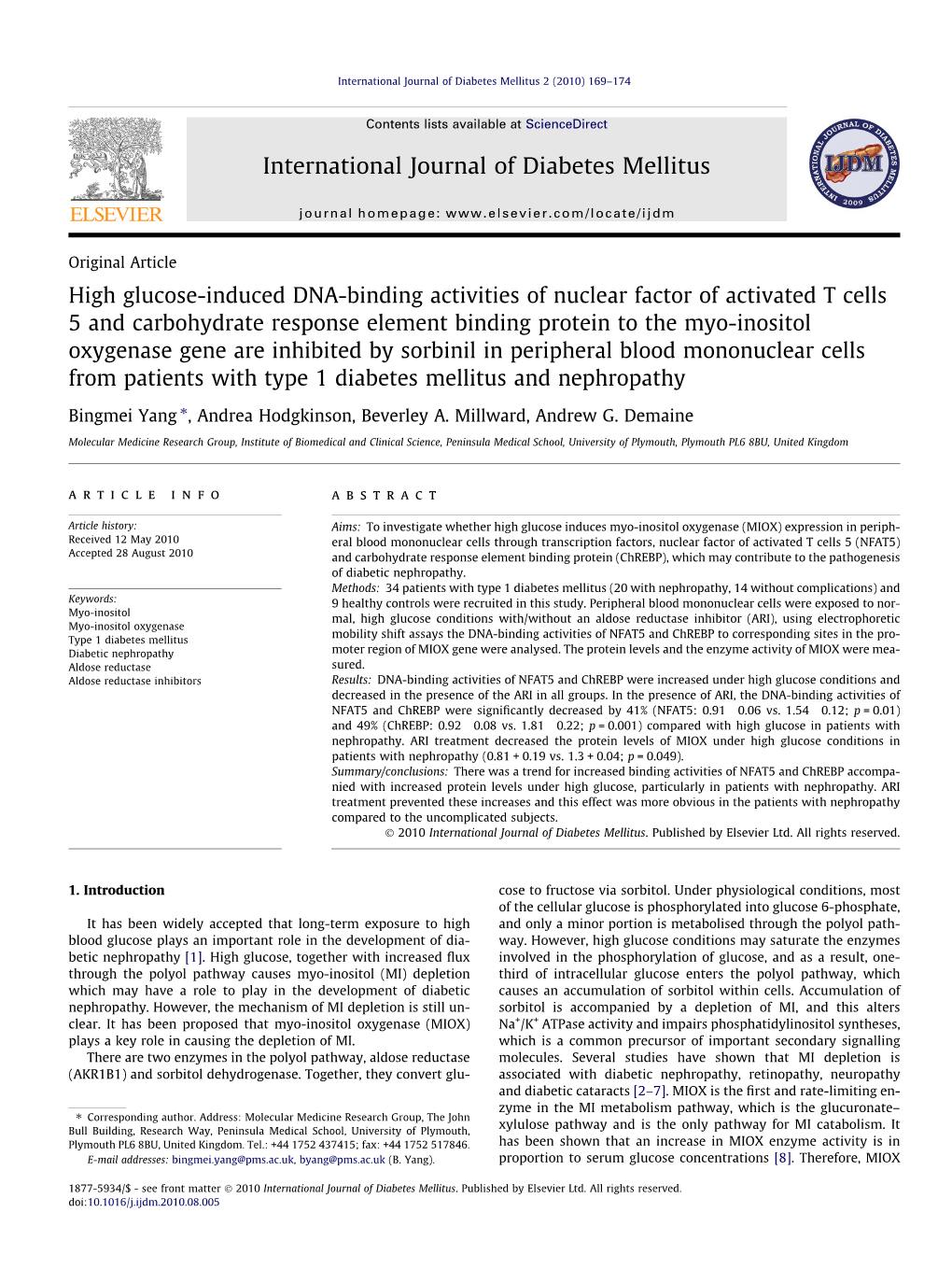 International Journal of Diabetes Mellitus 2 (2010) 169–174