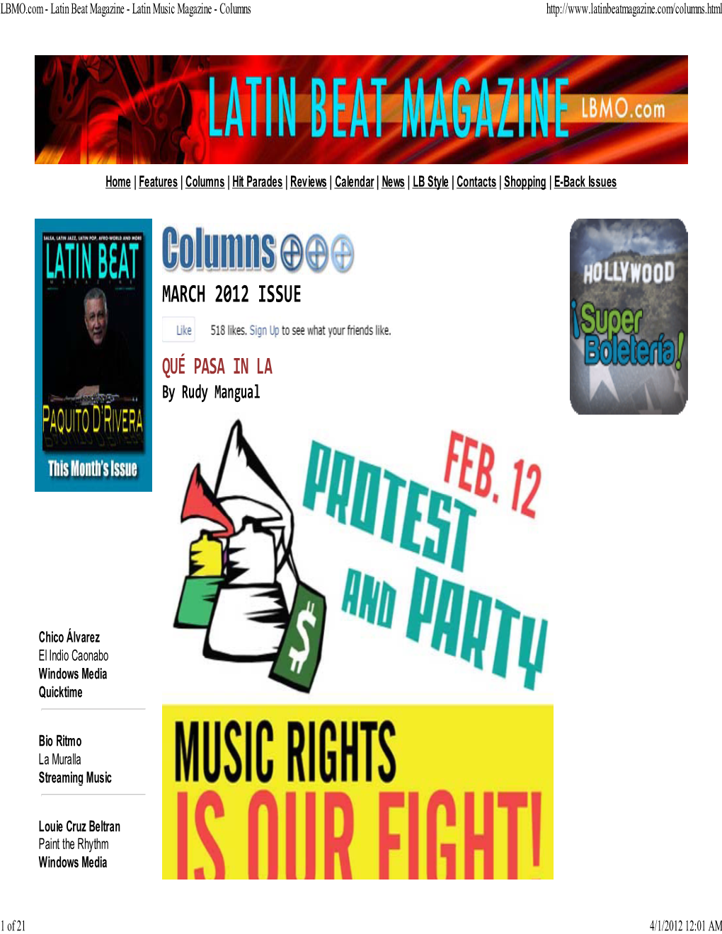 LBMO.Com - Latin Beat Magazine - Latin Music Magazine - Columns