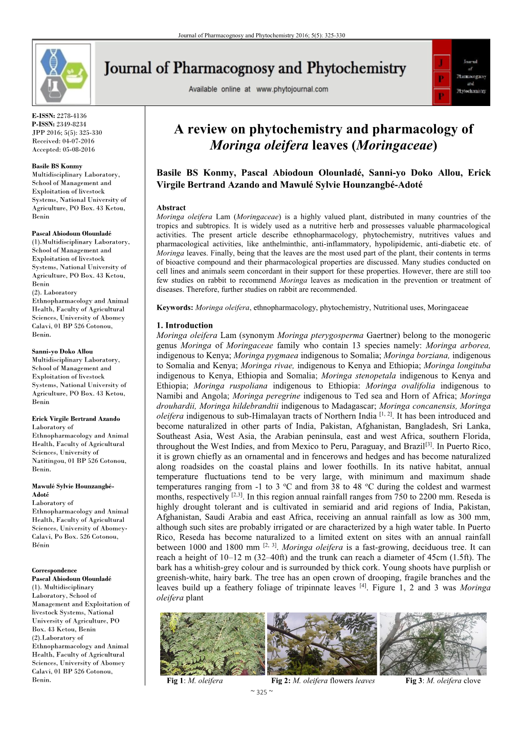 A Review on Phytochemistry and Pharmacology of Moringa Oleifera