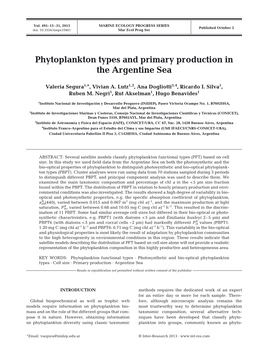 Phytoplankton Types and Primary Production in the Argentine Sea