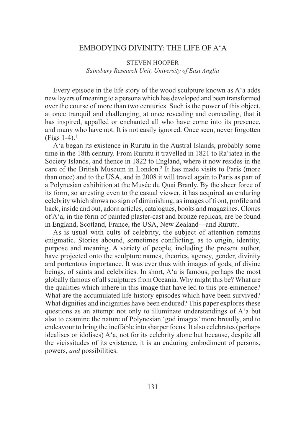 The Life of A'a, by Steven Hooper, P 131-1803 Embodying Divinity