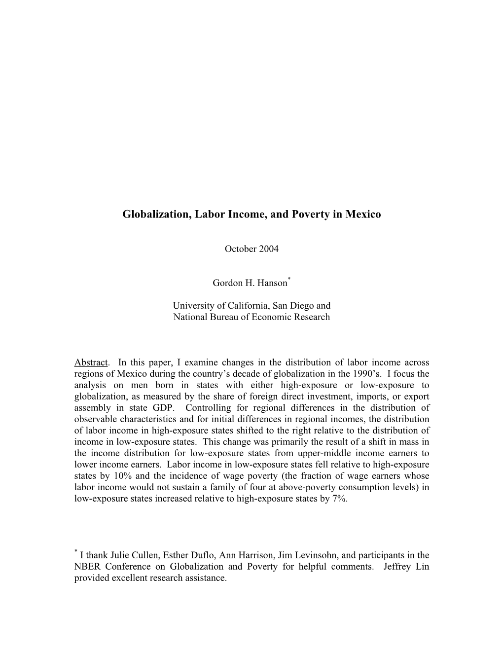 Globalization, Labor Income, and Poverty in Mexico