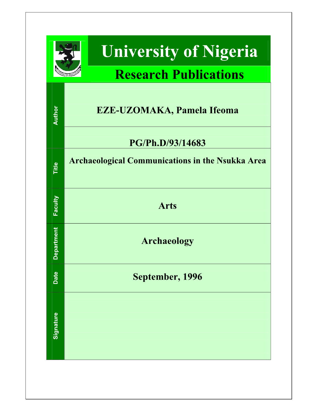 Archaeological Communications in the Nsukka Area