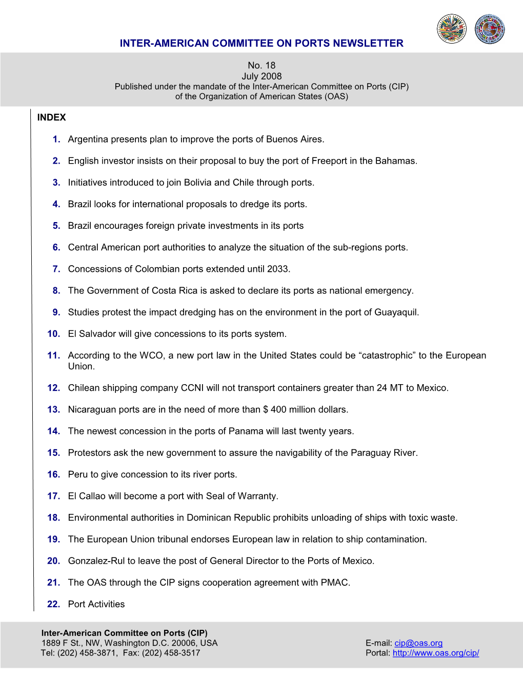 Inter-American Committee on Ports Newsletter