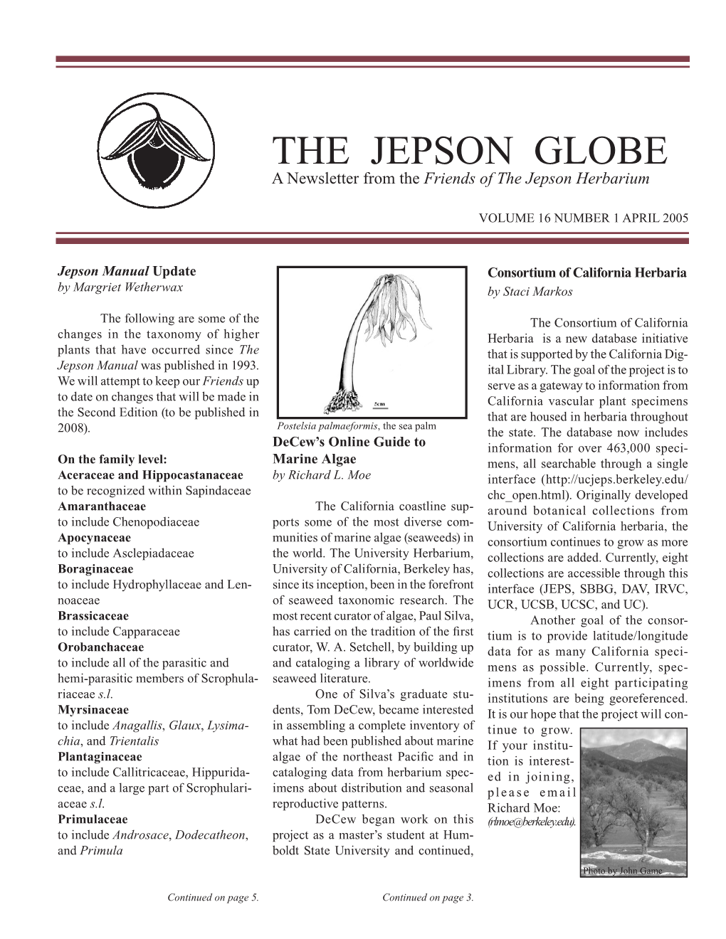 THE JEPSON GLOBE a Newsletter from the Friends of the Jepson Herbarium